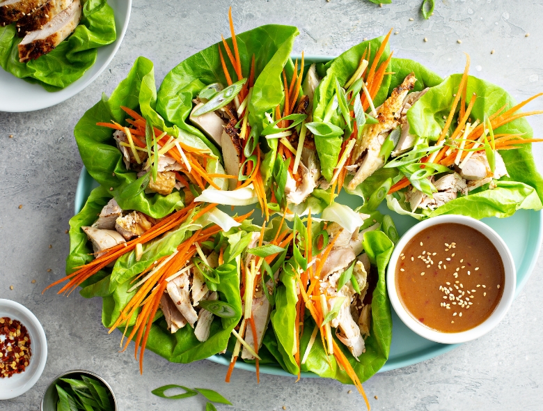 Chicken and Cucumber Lettuce Wraps with Peanut Sauce-image