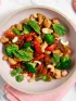 A bowl of Date & Cashew Chicken Stir Fry for a diabetes friendly healthy meal