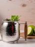 A diabetes friendly Moscow mule mocktail in a metal cup with limes