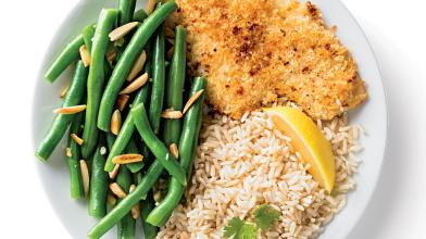 Parmesan Lemon Crusted Flounder with Green Beans Amandine