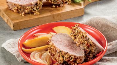 Pecan-Crusted Pork Tenderloin with Apples and Onions