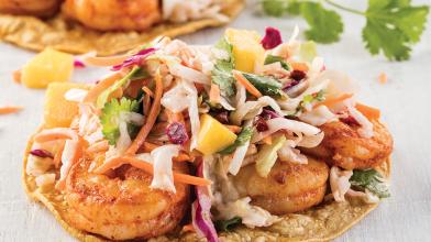 Smoky Shrimp Tostadas with Chipotle Mango Slaw