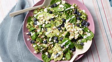 Broccoli and Spinach Salad with Blueberries and Buttermilk Dressing