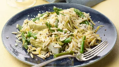 Orzo with Lemon, Artichokes, and Asparagus
