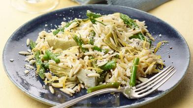 Orzo with Lemon, Artichokes, and Asparagus