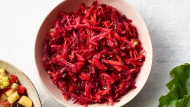 Apple, Beet, and Carrot Slaw with blood Orange Vinaigrette