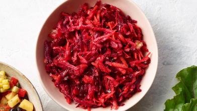 Apple, Beet, and Carrot Slaw with blood Orange Vinaigrette