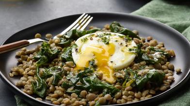 Instant Pot Lentils and Poached Eggs