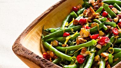 Thanksgiving Green Beans with Cranberries and Hazelnuts