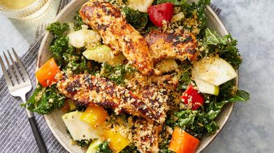 Spiced Chicken & Kale Salad with Parmesan Breadcrumbs & Salsa Verde Dressing