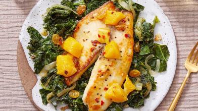 Orange Glazed Tilapia with Cilantro Kale & Collard Greens