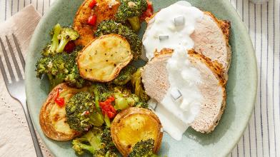 Greek-Style Pork Roast & Tzatziki with Lemon-Garlic Vegetables