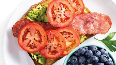 Avocado Toast with Turkey Bacon and Tomato