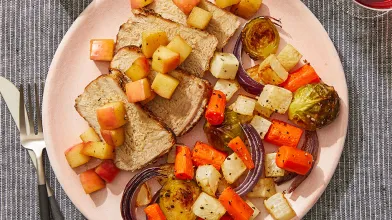Spiced Pork & Glazed Apple with Roasted Vegetables