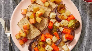 Spiced Pork & Glazed Apple with Roasted Vegetables