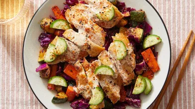 Togarashi Vegetables & Chicken Thighs with Creamy Ponzu-Ranch Dressing