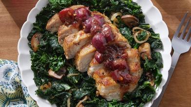 Tuscan-Spiced Pork & Grape Agrodulce with Kale and Mushrooms