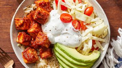 Spicy Chipotle Tofu & Rice Bowls with Avocado and Marinated Vegetables