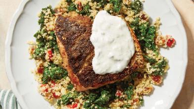 Za'atar-Spiced Salmon with Mediterranean Couscous and Greek Yogurt