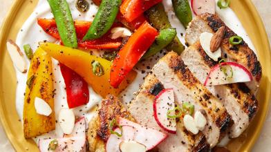 Pork Chops & Preserved Lemon Yogurt with Sautéed Vegetables