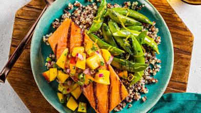 Salmon with Mango and Peach Salsa