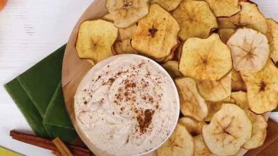 Cinnamon Apple Chips with Peanut Butter Yogurt Dip