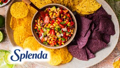 A bowl of cowboy caviar with tortilla chips