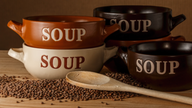 A picture of stacked soup bowls