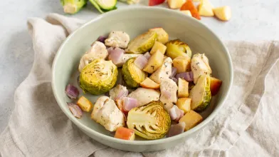 Roasted Brussels Sprouts with Chicken and Apple Salad