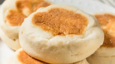 stacked English muffins