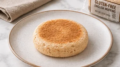 Gluten-free english muffin on plate