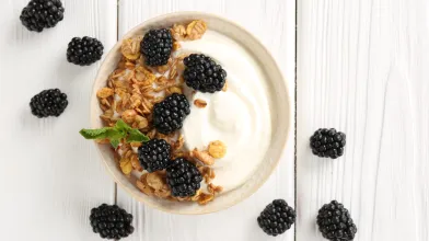 Gluten-free blackberry yogurt crunch bowl