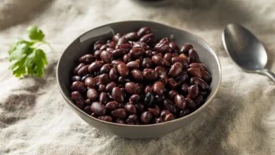 Cooked black beans in a bowl
