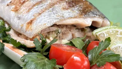 Jamaican style stuffed trout with ritz crackers