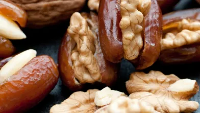 Dates, shelled walnuts, and almonds.