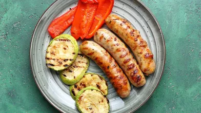 Grilled Chicken Sausage with Zucchini and Peppers