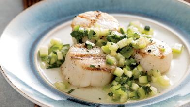 Grilled Scallops with Chunky Salsa Verde