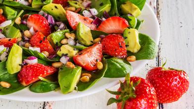 Luscious Avocado-Strawberry Salad With Toasted Pine Nuts