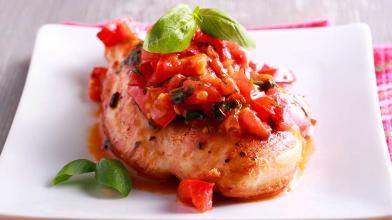 Pesto Stuffed Chicken Breast with Bruschetta Sauce