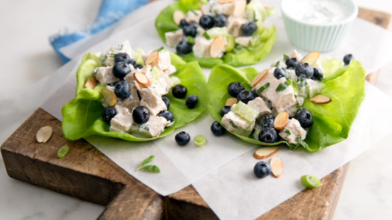 Blueberry Almond Chicken Salad Lettuce Wraps