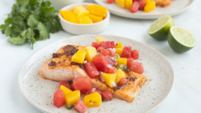 Chipotle Salmon with Watermelon Mango Salsa