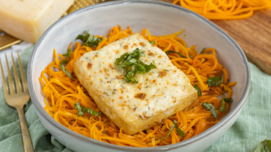 Parmesan Tofu with Butternut Squash Noodles