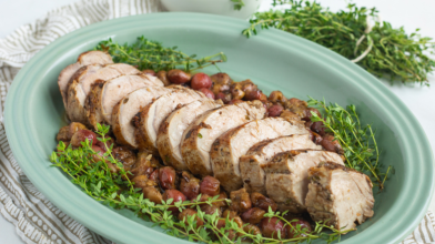 Roasted Pork Tenderloin with Thyme & Garlic Marinade and Balsamic Roasted Grapes