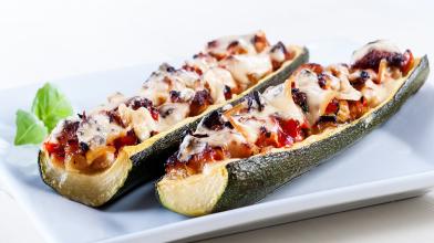 Bruschetta Stuffed Zucchini Boats
