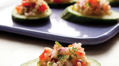 Bulgur, Mint, And Tomatoes On Cucumber Rounds