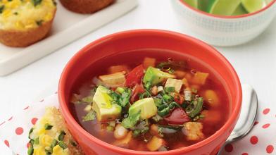 Chicken–White Bean Soup With Fresh Veggie Topper