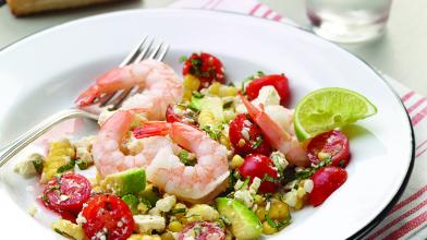 Fresh Corn, Tomato, And Avocado Salad With Shrimp