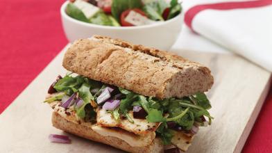 Grilled Chicken Sandwich With Olive Arugula Topping