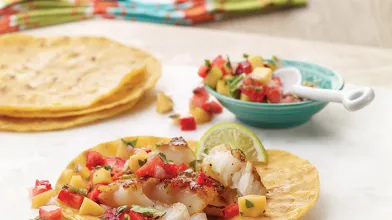 Grilled Fish Tacos With Strawberry-Mango Salsa