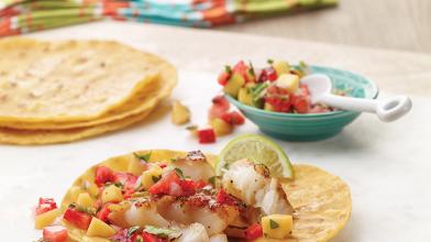Grilled Fish Tacos With Strawberry-Mango Salsa